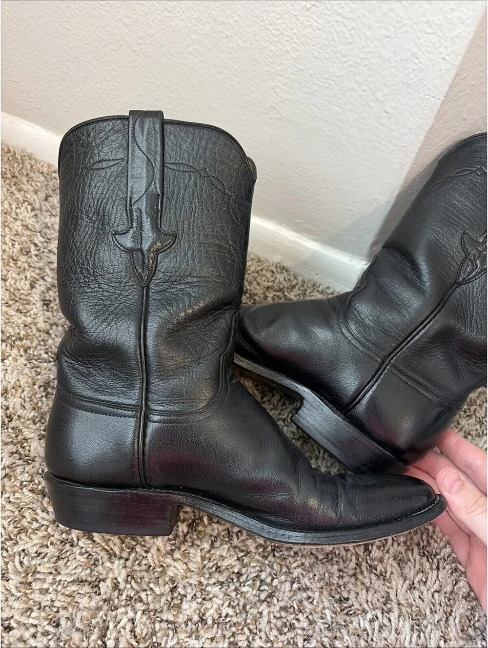 Lucchese Classics Black Leather Roper Boots Women’s Size 6.5 B Made in USA L7017